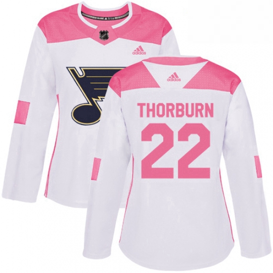 Womens Adidas St Louis Blues 22 Chris Thorburn Authentic WhitePink Fashion NHL Jersey