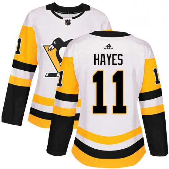 Womens Adidas Pittsburgh Penguins 11 Jimmy Hayes Authentic White Away NHL Jersey