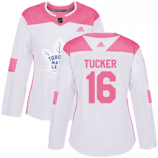 Womens Adidas Toronto Maple Leafs 16 Darcy Tucker Authentic WhitePink Fashion NHL Jersey