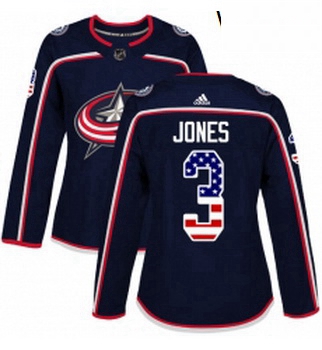 Womens Adidas Columbus Blue Jackets 3 Seth Jones Authentic Navy Blue USA Flag Fashion NHL Jersey