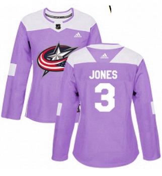 Womens Adidas Columbus Blue Jackets 3 Seth Jones Authentic Purple Fights Cancer Practice NHL Jersey