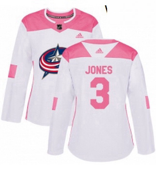 Womens Adidas Columbus Blue Jackets 3 Seth Jones Authentic WhitePink Fashion NHL Jersey