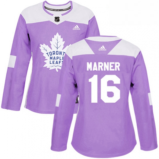 Womens Adidas Toronto Maple Leafs 16 Mitchell Marner Authentic Purple Fights Cancer Practice NHL Jer