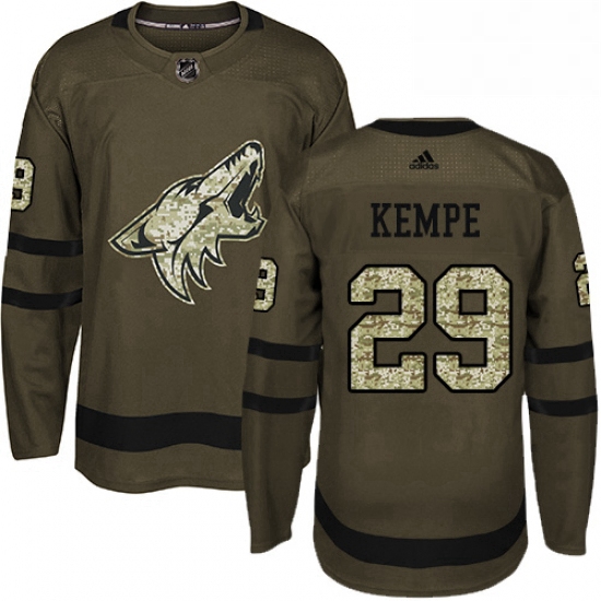 Youth Adidas Arizona Coyotes 29 Mario Kempe Authentic Green Salute to Service NHL Jersey