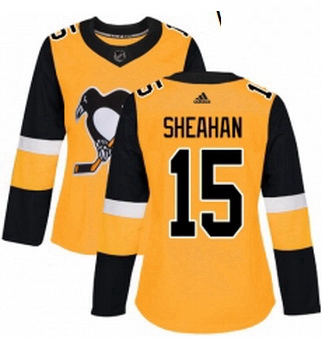 Womens Adidas Pittsburgh Penguins 15 Riley Sheahan Authentic Gold Alternate NHL Jersey