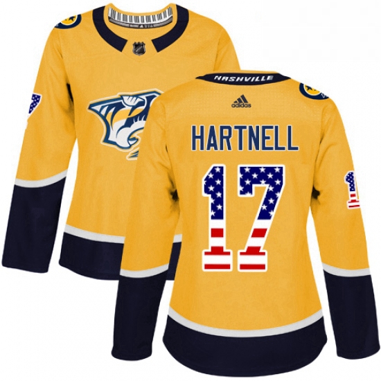 Womens Adidas Nashville Predators 17 Scott Hartnell Authentic Gold USA Flag Fashion NHL Jersey