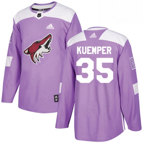 Youth Adidas Arizona Coyotes 35 Darcy Kuemper Authentic Purple Fights Cancer Practice NHL Jersey