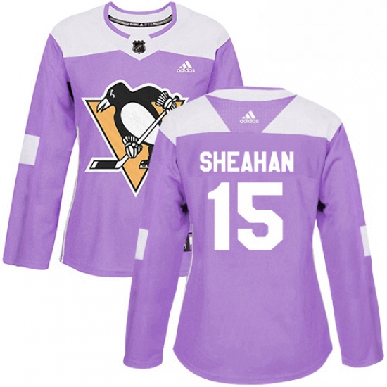 Womens Adidas Pittsburgh Penguins 15 Riley Sheahan Authentic Purple Fights Cancer Practice NHL Jerse