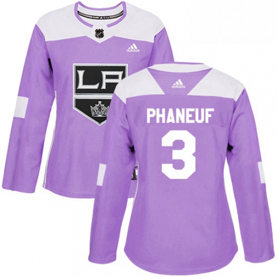 Womens Adidas Los Angeles Kings 3 Dion Phaneuf Authentic Purple Fights Cancer Practice NHL Jersey