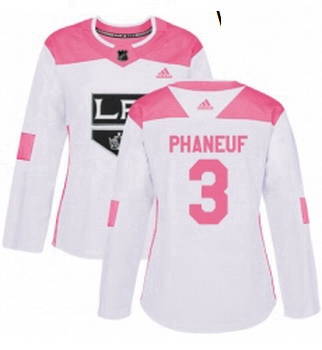 Womens Adidas Los Angeles Kings 3 Dion Phaneuf Authentic White Pink Fashion NHL Jersey