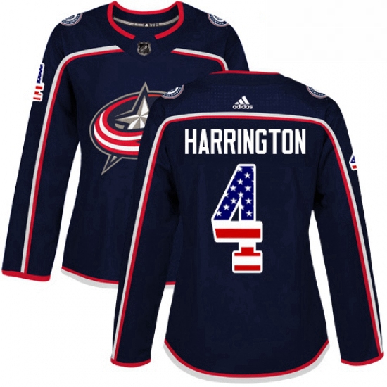 Womens Adidas Columbus Blue Jackets 4 Scott Harrington Authentic Navy Blue USA Flag Fashion NHL Jers