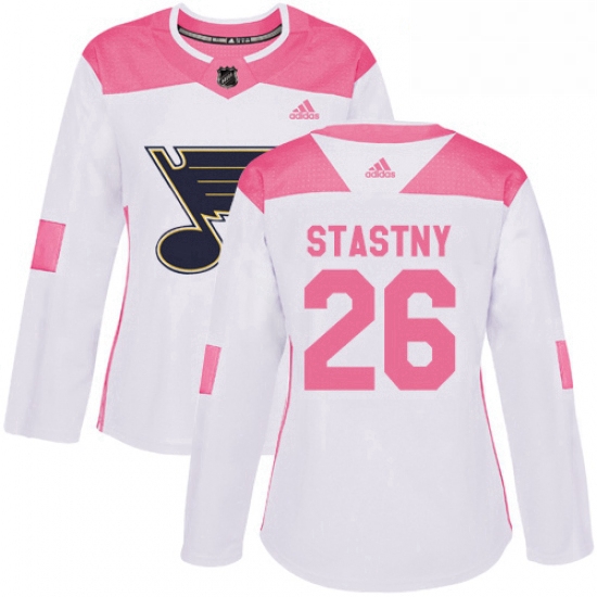 Womens Adidas St Louis Blues 26 Paul Stastny Authentic WhitePink