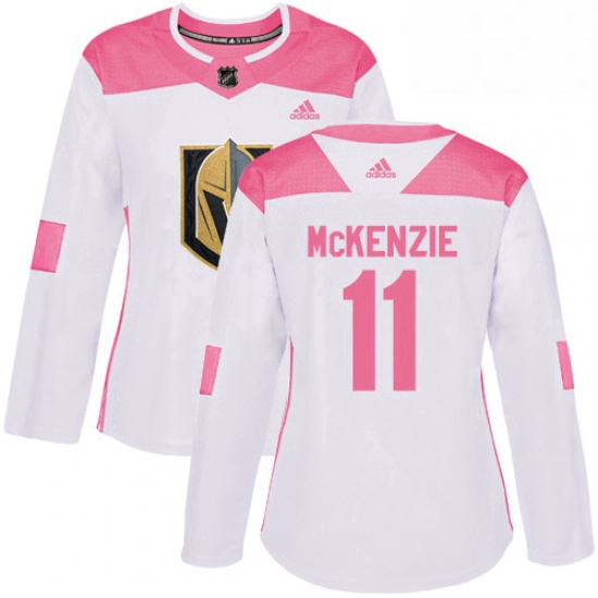 Womens Adidas Vegas Golden Knights 11 Curtis McKenzie Authentic White Pink Fashion NHL Jersey