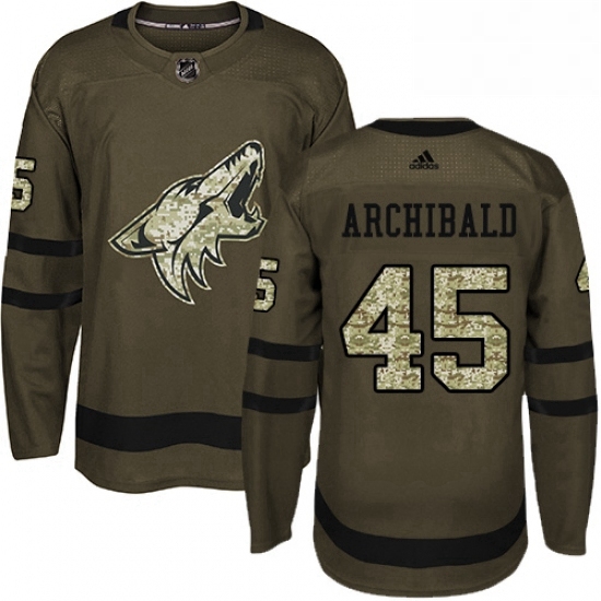 Youth Adidas Arizona Coyotes 45 Josh Archibald Authentic Green Salute to Service NHL Jersey