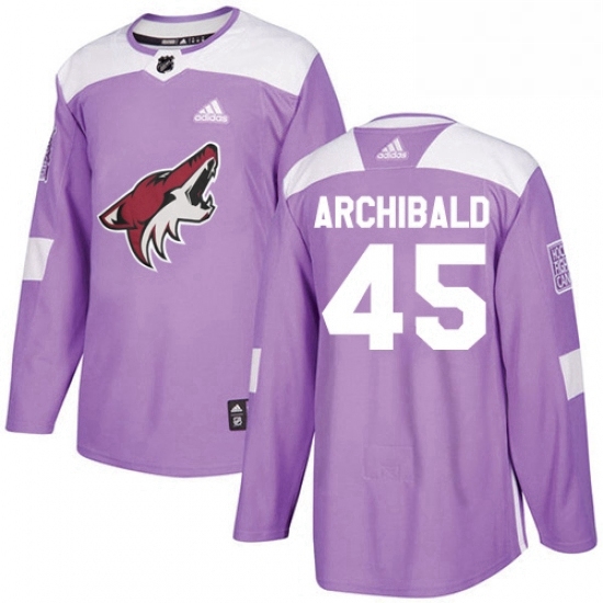 Youth Adidas Arizona Coyotes 45 Josh Archibald Authentic Purple Fights Cancer Practice NHL Jersey