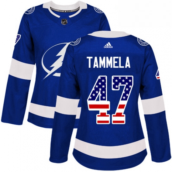 Womens Adidas Tampa Bay Lightning 47 Jonne Tammela Authentic Blue USA Flag Fashion NHL Jersey