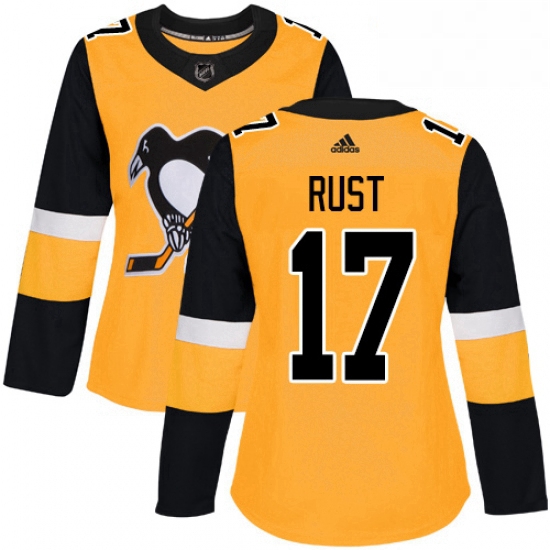 Womens Adidas Pittsburgh Penguins 17 Bryan Rust Authentic Gold Alternate NHL Jersey