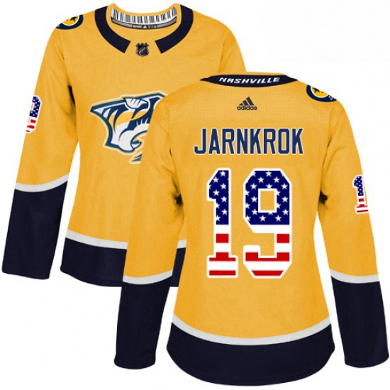 Womens Adidas Nashville Predators 19 Calle Jarnkrok Authentic Gold USA Flag Fashion NHL Jersey