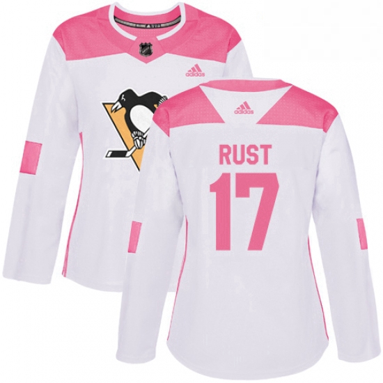 Womens Adidas Pittsburgh Penguins 17 Bryan Rust Authentic WhitePink Fashion NHL Jersey