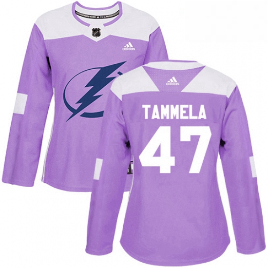 Womens Adidas Tampa Bay Lightning 47 Jonne Tammela Authentic Purple Fights Cancer Practice NHL Jerse