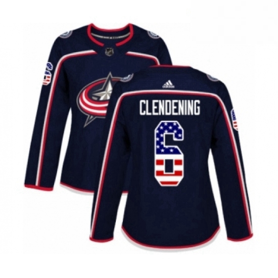 Womens Adidas Columbus Blue Jackets 6 Adam Clendening Authentic Navy Blue USA Flag Fashion NHL Jerse