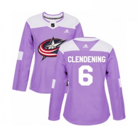 Womens Adidas Columbus Blue Jackets 6 Adam Clendening Authentic Purple Fights Cancer Practice NHL Je