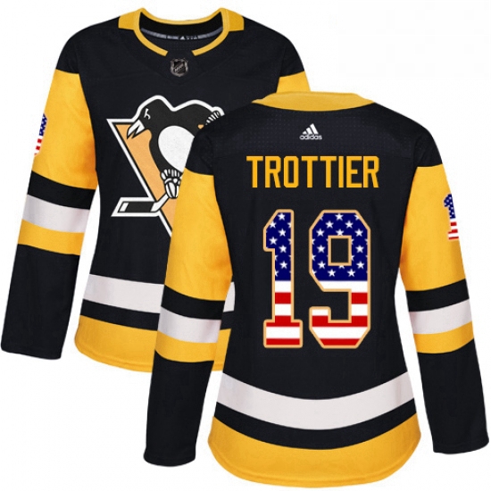 Womens Adidas Pittsburgh Penguins 19 Bryan Trottier Authentic Black USA Flag Fashion NHL Jersey