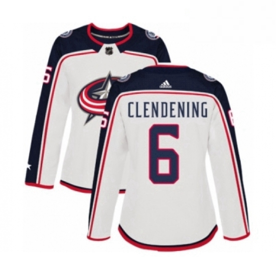 Womens Adidas Columbus Blue Jackets 6 Adam Clendening Authentic White Away NHL Jersey