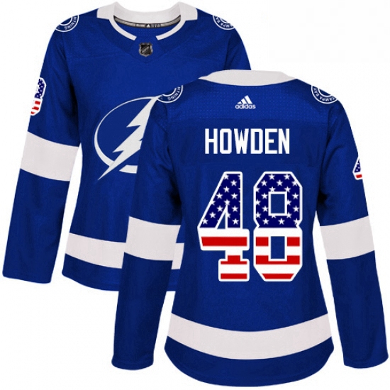 Womens Adidas Tampa Bay Lightning 48 Brett Howden Authentic Blue USA Flag Fashion NHL Jersey