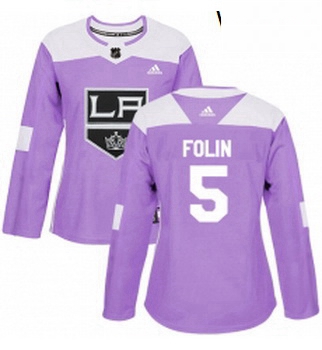 Womens Adidas Los Angeles Kings 5 Christian Folin Authentic Purple Fights Cancer Practice NHL Jersey