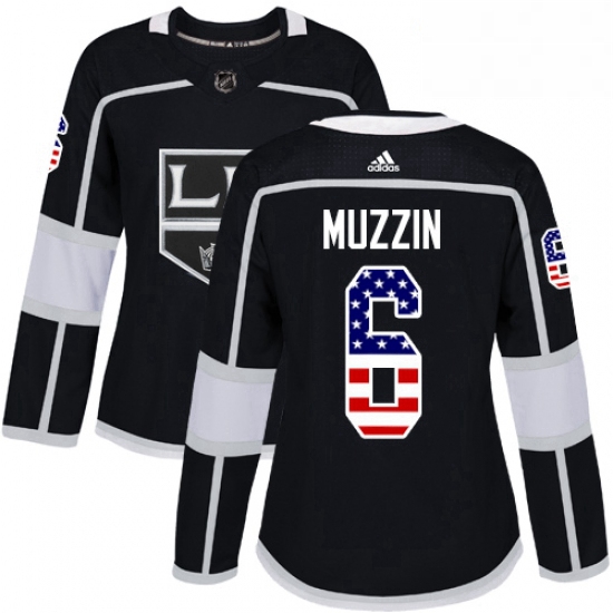 Womens Adidas Los Angeles Kings 6 Jake Muzzin Authentic Black USA Flag Fashion NHL Jersey