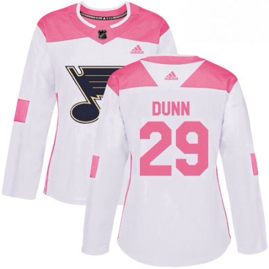 Womens Adidas St Louis Blues 29 Vince Dunn Authentic WhitePink Fashion NHL Jersey