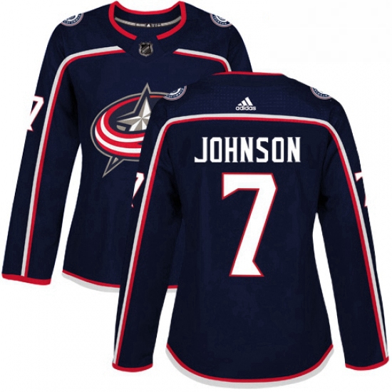 Womens Adidas Columbus Blue Jackets 7 Jack Johnson Authentic Navy Blue Home NHL Jersey