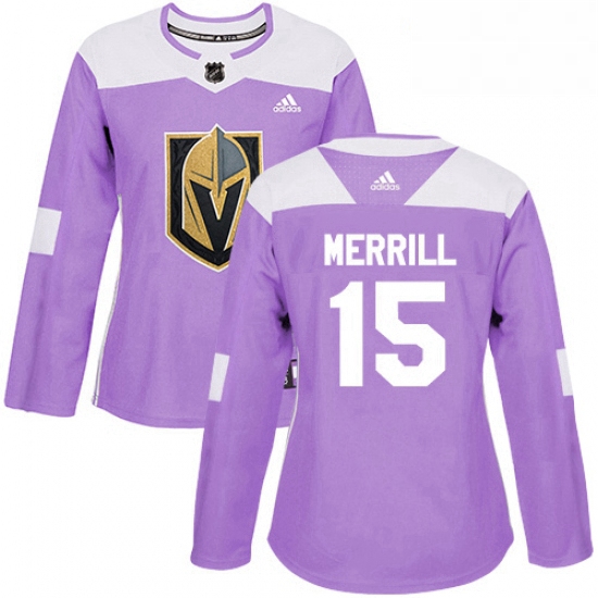 Womens Adidas Vegas Golden Knights 15 Jon Merrill Authentic Purple Fights Cancer Practice NHL Jersey