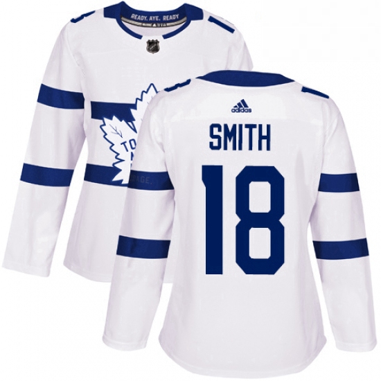 Womens Adidas Toronto Maple Leafs 18 Ben Smith Authentic White 2018 Stadium Series NHL Jersey
