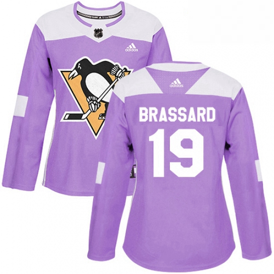 Womens Adidas Pittsburgh Penguins 19 Derick Brassard Authentic Purple Fights Cancer Practice NHL Jer