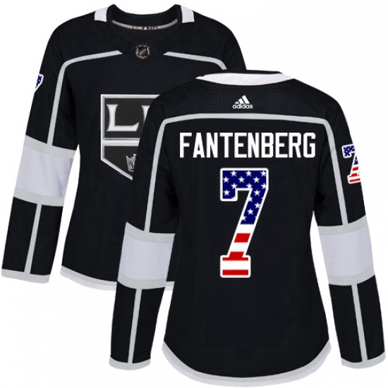 Womens Adidas Los Angeles Kings 7 Oscar Fantenberg Authentic Black USA Flag Fashion NHL Jersey