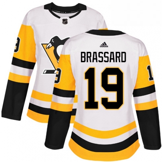 Womens Adidas Pittsburgh Penguins 19 Derick Brassard Authentic White Away NHL Jersey