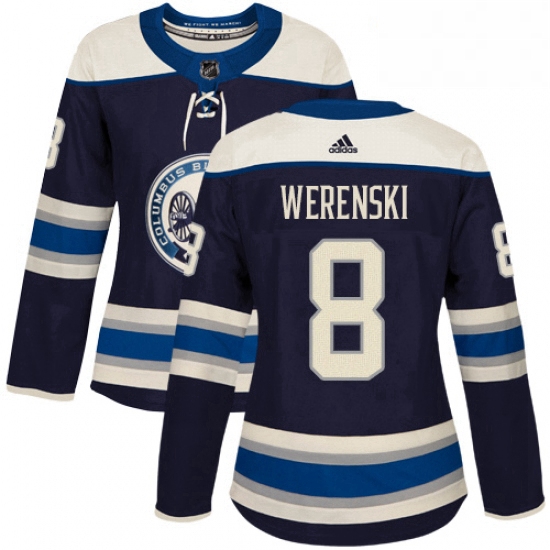 Womens Adidas Columbus Blue Jackets 8 Zach Werenski Authentic Navy Blue Alternate NHL Jersey