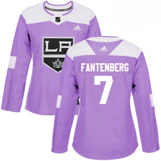 Womens Adidas Los Angeles Kings 7 Oscar Fantenberg Authentic Purple Fights Cancer Practice NHL Jerse