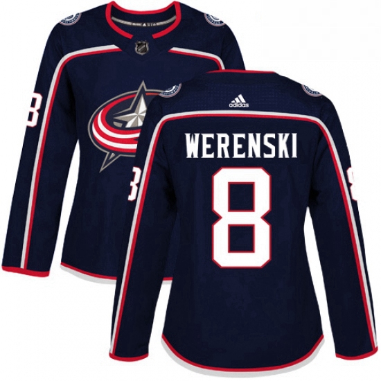 Womens Adidas Columbus Blue Jackets 8 Zach Werenski Authentic Navy Blue Home NHL Jersey