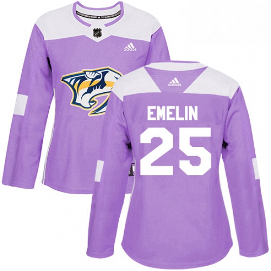 Womens Adidas Nashville Predators 25 Alexei Emelin Authentic Purple Fights Cancer Practice NHL Jerse