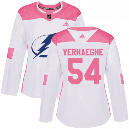 Womens Adidas Tampa Bay Lightning 54 Carter Verhaeghe Authentic WhitePink Fashion NHL Jersey