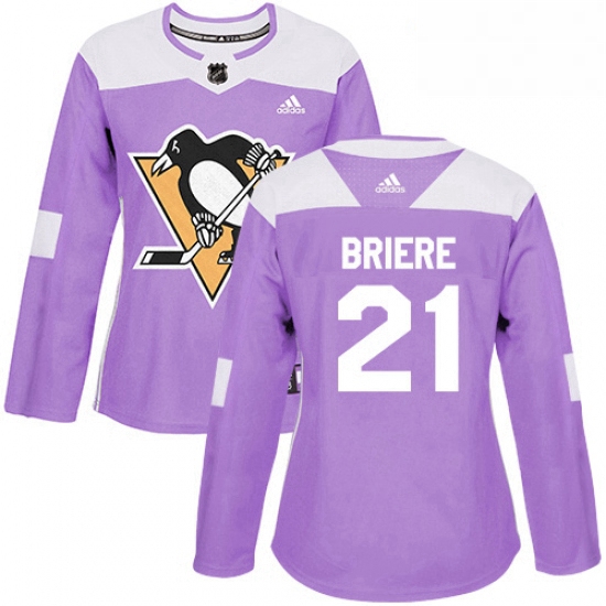 Womens Adidas Pittsburgh Penguins 21 Michel Briere Authentic Purple Fights Cancer Practice NHL Jerse