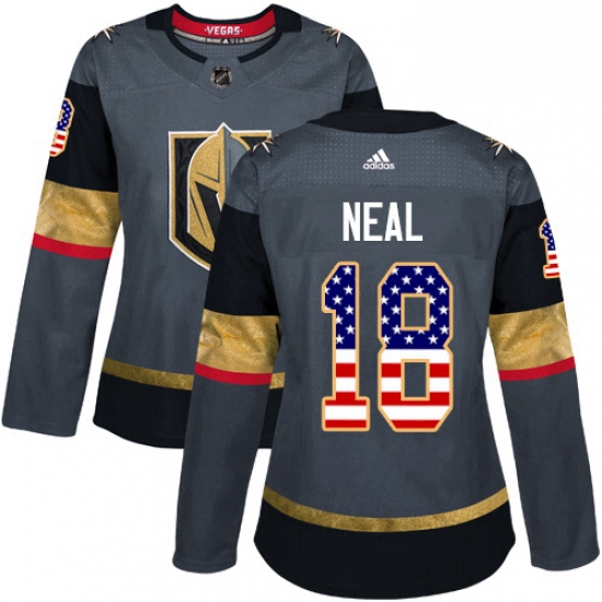 Womens Adidas Vegas Golden Knights 18 James Neal Authentic Gray USA Flag Fashion NHL Jersey