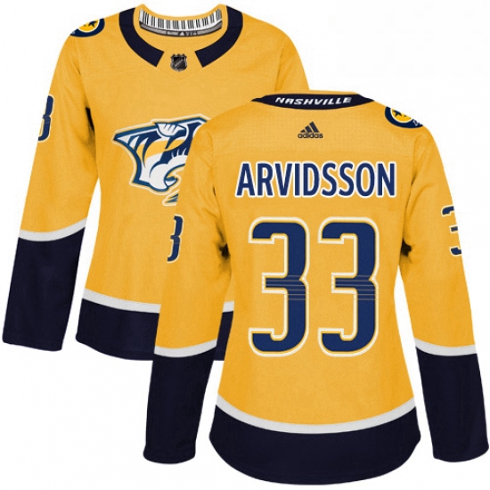 Womens Adidas Nashville Predators 33 Viktor Arvidsson Authentic Gold Home NHL Jersey