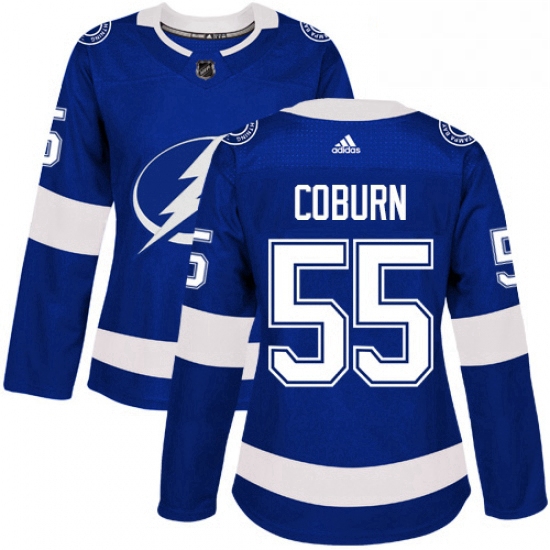 Womens Adidas Tampa Bay Lightning 55 Braydon Coburn Authentic Royal Blue Home NHL Jersey