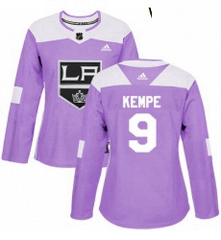 Womens Adidas Los Angeles Kings 9 Adrian Kempe Authentic Purple Fights Cancer Practice NHL Jersey