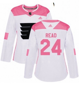 Womens Adidas Philadelphia Flyers 24 Matt Read Authentic WhitePink Fashion NHL Jersey