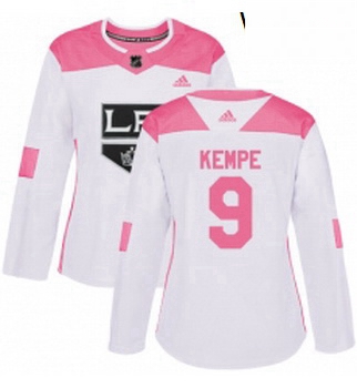 Womens Adidas Los Angeles Kings 9 Adrian Kempe Authentic WhitePink Fashion NHL Jersey